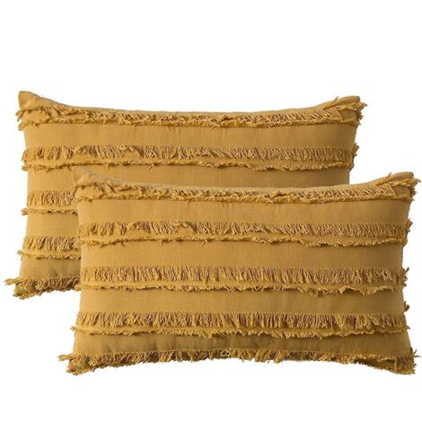 Ensemble de 2 housses de coussin décoratives bohèmes en lin à rayures et motif jacquard (1/3)