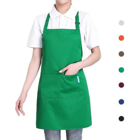 Tablier de cuisine, tablier de jardinage, tablier à bavette, tablier vert à sangle de cou ajustable (1/5)