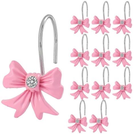 Crochets de rideau de douche à nœud rose (lot de 12) - Décoration mignonne pour fille (1/5)