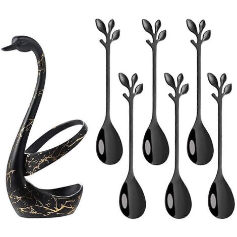 Support de base Black Swan avec ensemble de 6 cuillères à café de 12 cm (4,7 pouces) et ensemble de cuillères à pétiole (noir) (1/5)