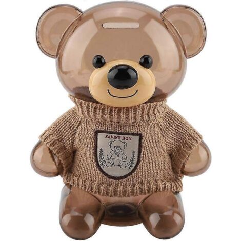 Tirelire, tirelire portable pour enfants, tirelire en plastique transparent, motif ours en peluche. (1/5)