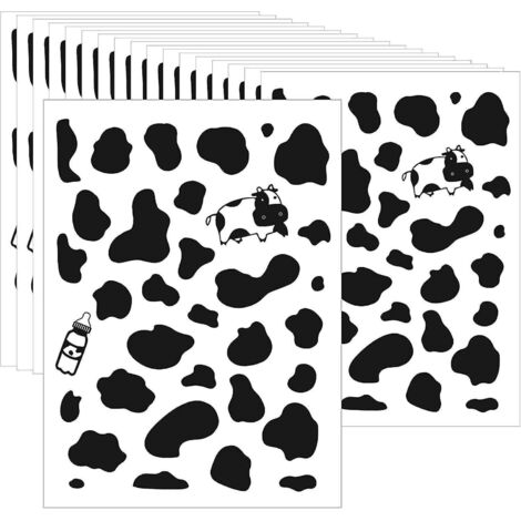 Autocollant vache en vinyle noir imperméable, amovible, pour bouteille ou carnet. (1/4)