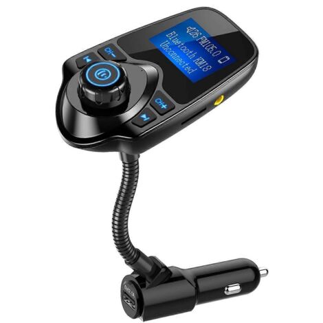 Émetteur FM Bluetooth sans fil pour voiture avec adaptateur radio et écran de 1,44 pouce. Compatible avec tous les smartphones, lecteurs audio, cartes TF/SD et chargeur allume-cigare USB. (1/5)