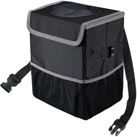 Poubelle de voiture étanche, pliable et suspendue, avec couvercle, 9,5 litres (2,5 gallons), noire (1/5)