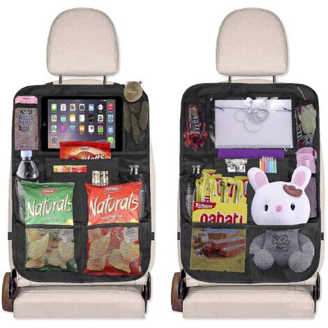 Organisateur de siège arrière noir avec support pour tablette tactile, 9 poches de rangement, protège-dos de siège enfant, accessoire de voyage en voiture (1/5)