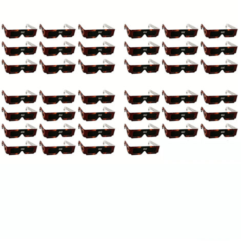 Lunettes d'observation éclipse solaire 2026, design Soleil rouge, certifiées CE et ISO, lot de 40 paires, protection oculaire sûre, filtres solaires homologués, observation sécurisée.