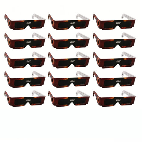 Lot de 15 lunettes d'éclipse solaire 2026, design Soleil Rouge, certifiées CE & ISO, protection oculaire sûre pour observation.