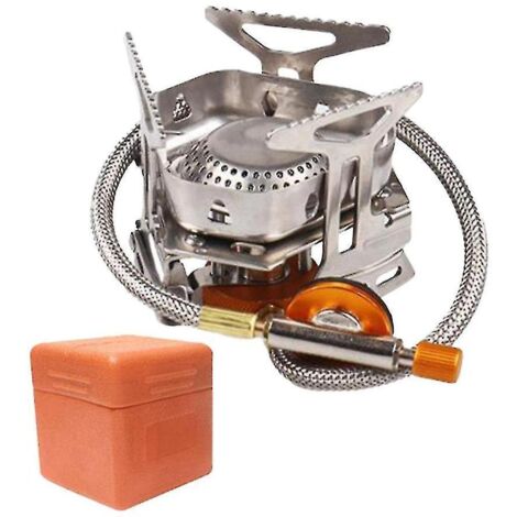 Réchaud d'extérieur portable en acier inoxydable, réchaud à gaz de camping, réchaud coupe-vent, réchaud de pique-nique argenté (1/5)