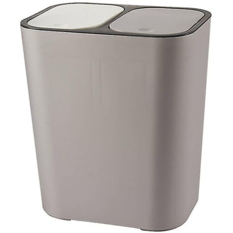 Poubelle rectangulaire en plastique à double compartiment et bouton bouton, 12 litres, grise (1/5)