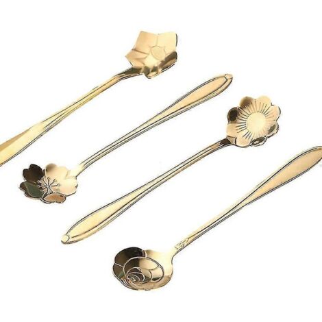 Lot de 4 cuillères à café/dessert en acier inoxydable à motif floral doré Sakura (1/5)