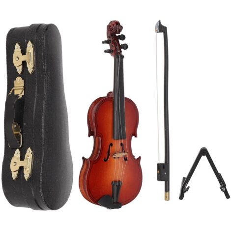 Violon miniature en bois, objet de décoration artisanal, instrument de musique pour maison de poupée, modèle de violon avec support (1/5)