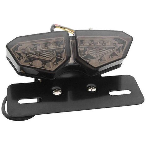 Feu arrière de moto fumé à LED avec clignotant arrière, feu stop et feu de position intégrés à la plaque d'immatriculation. (1/5)