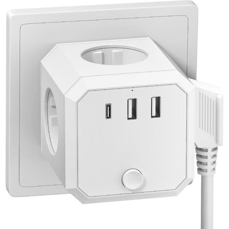 Cube multiprise, multiprise sans câble, cube multiprise avec interrupteur, multiprise à 4 compartiments, multiprise portable et pratique (1/5)