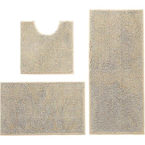 Ensemble de tapis de bain antidérapants, tapis de toilette en microfibre douce, lavable en machine, dimensions : 50 x 50 cm / 40 x 60 cm / 50 x 80 cm (1/5)