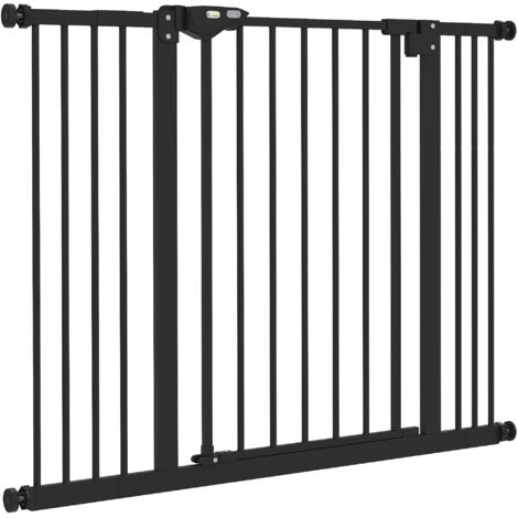 Barrière pour chien avec 2 extensions, largeur réglable jusqu'à 100 cm et fermeture automatique, noir (1/5)