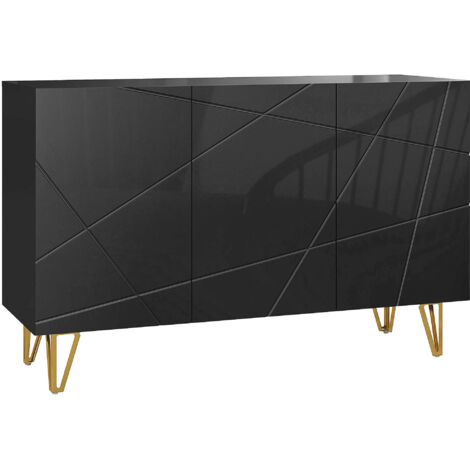 Étagère mobile avec 2 armoires et tablette ajustable, en panneau de particules et métal, 120x40x75 cm, noir et or (1/5)