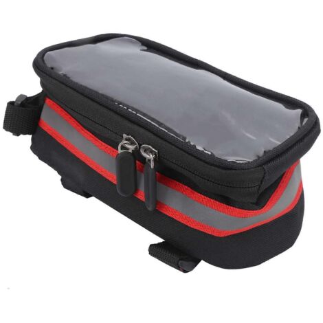 Sacoche de cadre de vélo tactile pour VTT, compatible avec les téléphones de 6,3 x 3,2 pouces (rouge), à fixer sur le tube avant. (1/5)