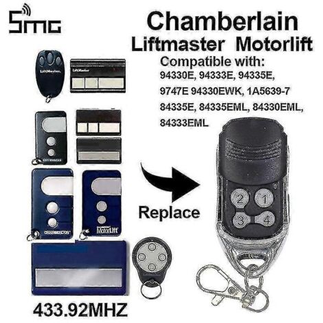 Télécommande de porte de garage Chamberlain Liftmaster pour moteur de levage 1a5639-7 D-66793 94335e 4335e 4330e 4333e 4332e Remplacement 433 MHz (94335e Etc) (ls) (1/5)