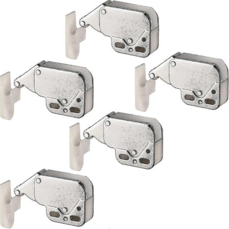 Loquet à ressort pour porte de placard 2024, ouverture automatique par simple pression pour portes battantes de placard, loquet en acier nickelé 34 x 27 x 11 mm et réceptacle en plastique 33 x 11 x 16 (1/5)