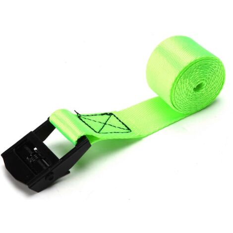 Lot de 2 sangles d'arrimage vert fluorescent 25 mm, robustes, avec boucles en alliage de zinc, 3 mètres (1/5)
