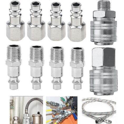 2024 Lot de 10 raccords rapides pour compresseur d'air Tuayn, filetage BSP 1/4", mâle/femelle. (1/5)