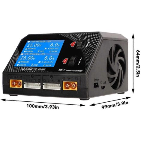 Chargeur de batterie au lithium 2 canaux CA 200 W 10 A, chargeur intelligent pour drones et quadricoptères radiocommandés, protection des plantes, prise US 100 à 240 V, noir (1/5)