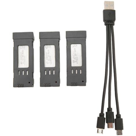 Lot de 3 batteries lithium 850 mAh pour avions RC avec câble de charge 3 en 1, compatibles avec les modèles E58, L800, JY019 et S168. (1/5)