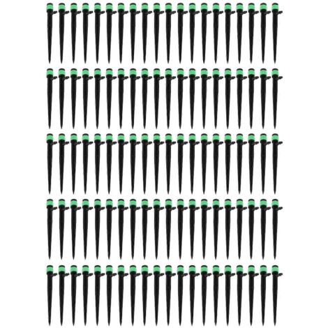 Lot de 100 goutteurs à débit réglable à 360° pour arrosage de terrasses, pelouses et massifs, 13 cm / 5,1 pouces, vert (1/3)