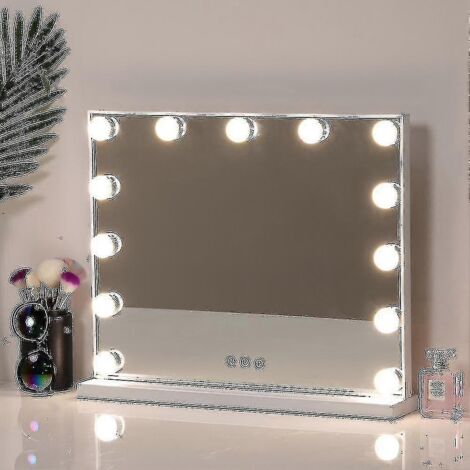 Miroir de coiffeuse Hollywood 52x42cm avec 14 ampoules LED Newway (ampoules uniquement) (1/5)