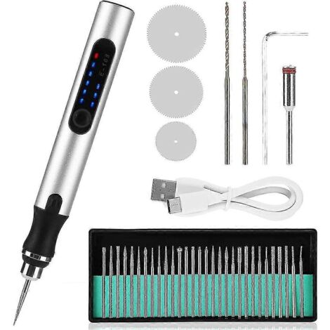 Kit de stylo à graver électrique 2024, stylo à graver sans fil rechargeable avec 35 embouts, pour la gravure sur verre et bijoux. (1/5)