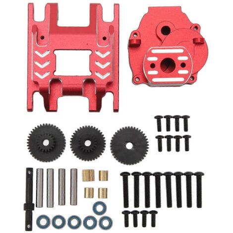 Boîte de vitesses RC en alliage d'aluminium : carter, engrenages et base pour voiture RC Traxxas 1/18 (pièces de rechange rouges). (1/5)