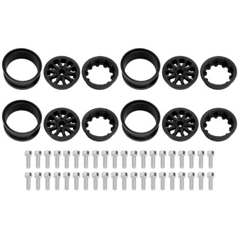 Lot de 4 jantes de 2,2 pouces en nylon noir pour voitures RC Axial SCX10, Wraith et RR10 (échelle 1/10). (1/5)