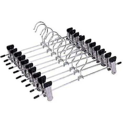 Lot de 10 cintres métalliques pour vêtements et pantalons (2024) Largeur : 28,5 cm Pince caoutchoutée Pince métallique Cintre antidérapant pour jupes Extenseur de pantalons (1/5)