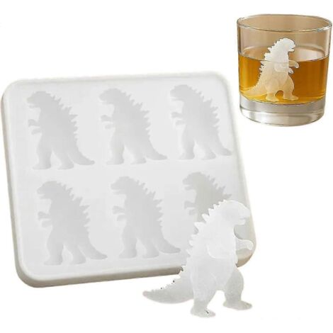 Moule à glaçons dinosaure, bac à glaçons 6 cavités en forme de dinosaure avec couvercle, idéal pour les fêtes et les cocktails, remplissage et démoulage faciles, compatible congélateur, blanc cassé. (1/2)