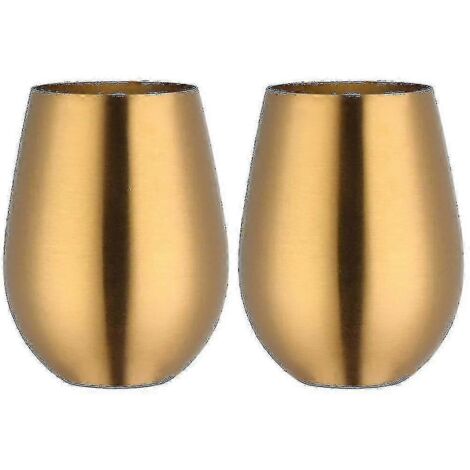 Lot de 2 verres à vin sans pied en acier inoxydable, couleur or, parfaits pour les voyages. (1/5)