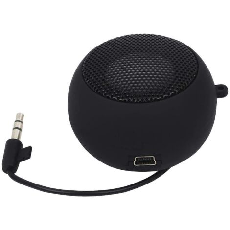 Mini enceinte portable rechargeable pour les voyages, avec entrée auxiliaire et casque filaire 3,5 mm, noire. (1/3)