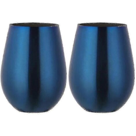 Lot de 2 verres à vin sans pied en acier inoxydable, idéaux pour les voyages (bleu). (1/5)