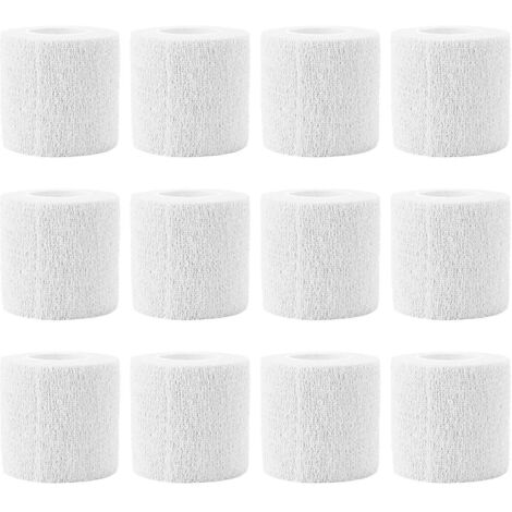 Lot de 12 bandages élastiques auto-adhésifs de 4,5 m pour animaux, pour la réparation des sabots de vaches. En polyester non tissé imperméable, blanc. (1/5)