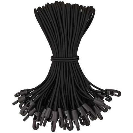 Lot de 50 tendeurs élastiques avec crochets, extensibles et crochets, pour couverture de piscine, noirs (1/5)