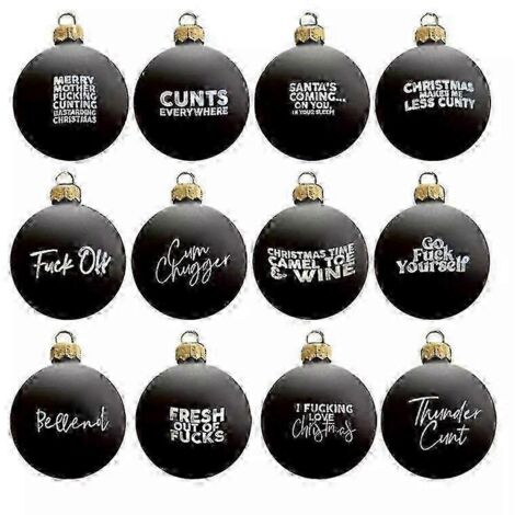 Lot de 12 boules de Noël avec des gros mots, décorations amusantes pour Noël 2024 - Merrymother (1/4)