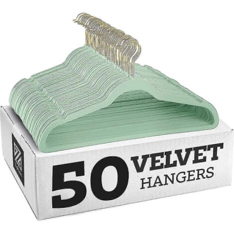 Cintres en velours antidérapants - Cintres pour costumes (lot de 10) - Crochet doré - Vert avocat (1/4)