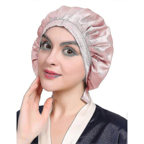 Bonnet en soie, bonnet de nuit ajustable pour dormir, noir et rose (1/5)