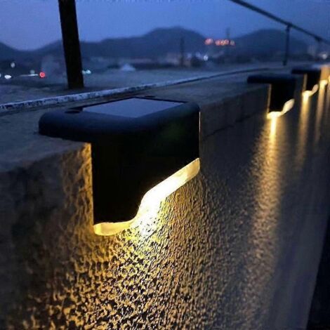 Lot de 4 lampes solaires LED pour terrasse, escaliers et clôtures extérieures - Lumière chaude - Noir (1/5)