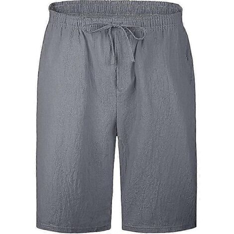 Short en lin pour homme, en coton léger et décontracté, idéal pour le sport, la gym et le yoga - Taille 3XL - Noir (1/2)