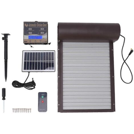Porte de poulailler automatique à énergie solaire avec capteur de luminosité, minuterie et télécommande (marron) (1/5)