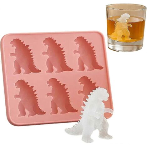 Moule à glaçons dinosaure, bac à glaçons 6 cavités en forme de dinosaure avec couvercle, idéal pour les fêtes et les cocktails, remplissage et démoulage faciles, compatible congélateur, parfait pour l (1/2)