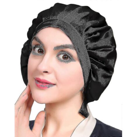 Bonnet en soie, bonnet de nuit en soie ajustable pour dormir, noir (1/4)