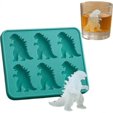 Moule à glaçons dinosaure, bac à glaçons 6 cavités en forme de dinosaure avec couvercle, idéal pour les fêtes et les cocktails, remplissage et démoulage faciles, compatible congélateur, pour l'été (Dr (1/2)