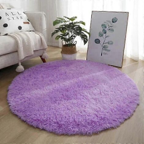 Tapis rond moelleux blanc, idéal pour le salon, la chambre ou la salle de bain. Tapis à poils épais - 100 x 100 cm - Violet clair (1/5)