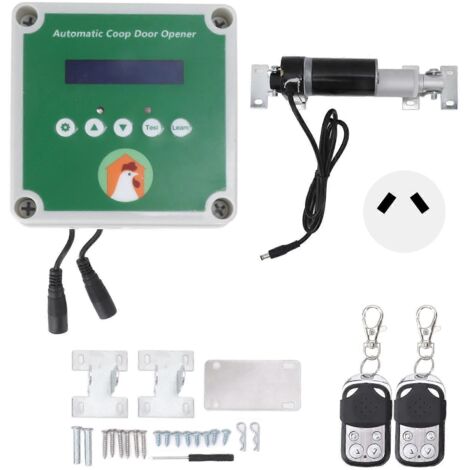 Kit de moteur électrique pour porte de poulailler avec actionneurs linéaires, capteur de lumière et télécommande (prise australienne 100-240 V). (1/5)